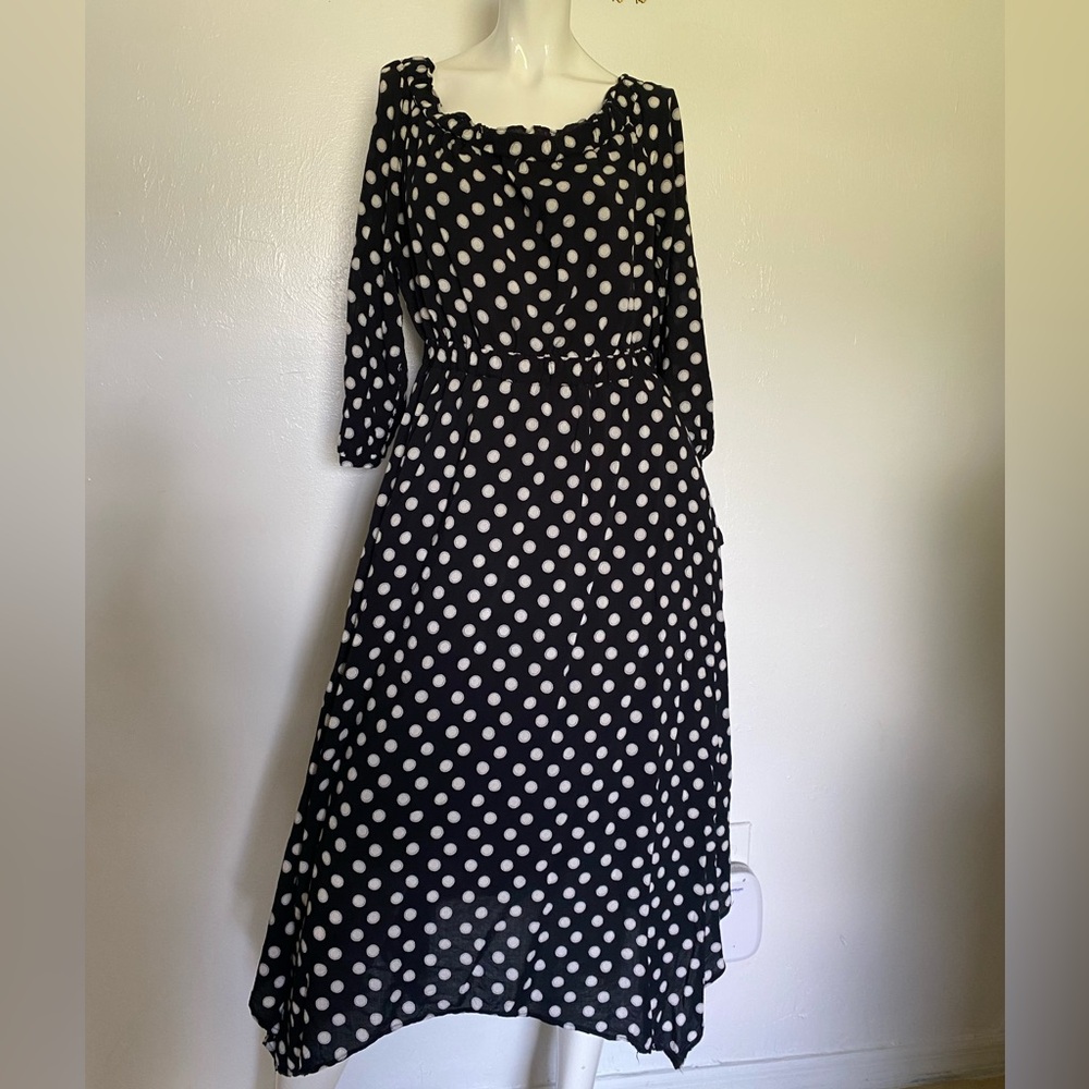 Maeve Black and White Polka Dot Midi Dress